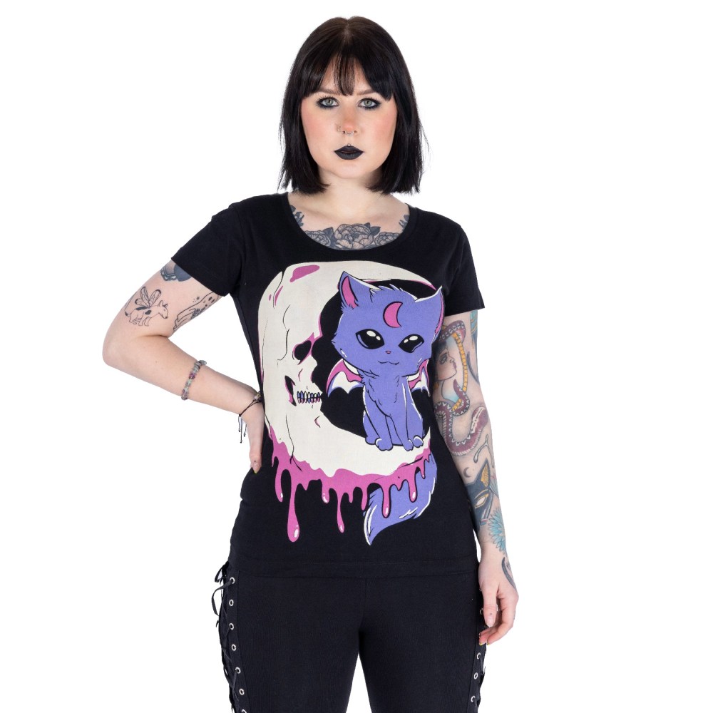 Cupcake Cult - Lunar Kitty Top - Zwart